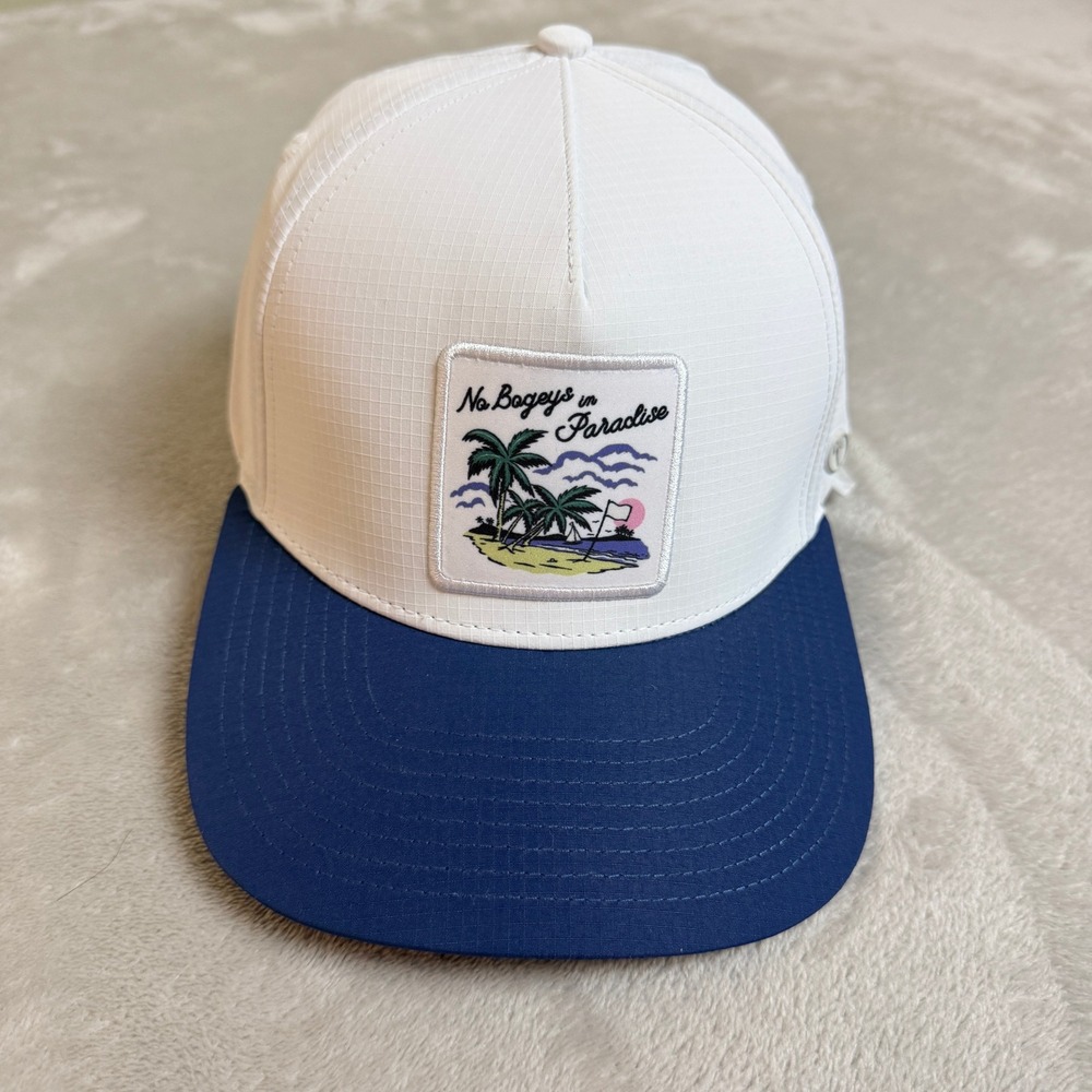 Palm Golf Co No Bogeys in Paradise Hat Mens OSFM White Blue Ripstop Snapback EUC